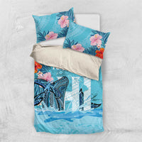 Personalised Hawaii Bedding Set Humpback Whale Tattoo With Tropical Flowers