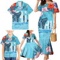 Personalised Hawaii Family Matching Mermaid Dress and Hawaiian Shirt Humpback Whale Tattoo With Tropical Flowers LT14 - Polynesian Pride