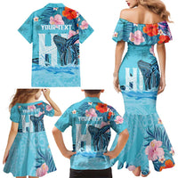 Personalised Hawaii Family Matching Mermaid Dress and Hawaiian Shirt Humpback Whale Tattoo With Tropical Flowers LT14 - Polynesian Pride