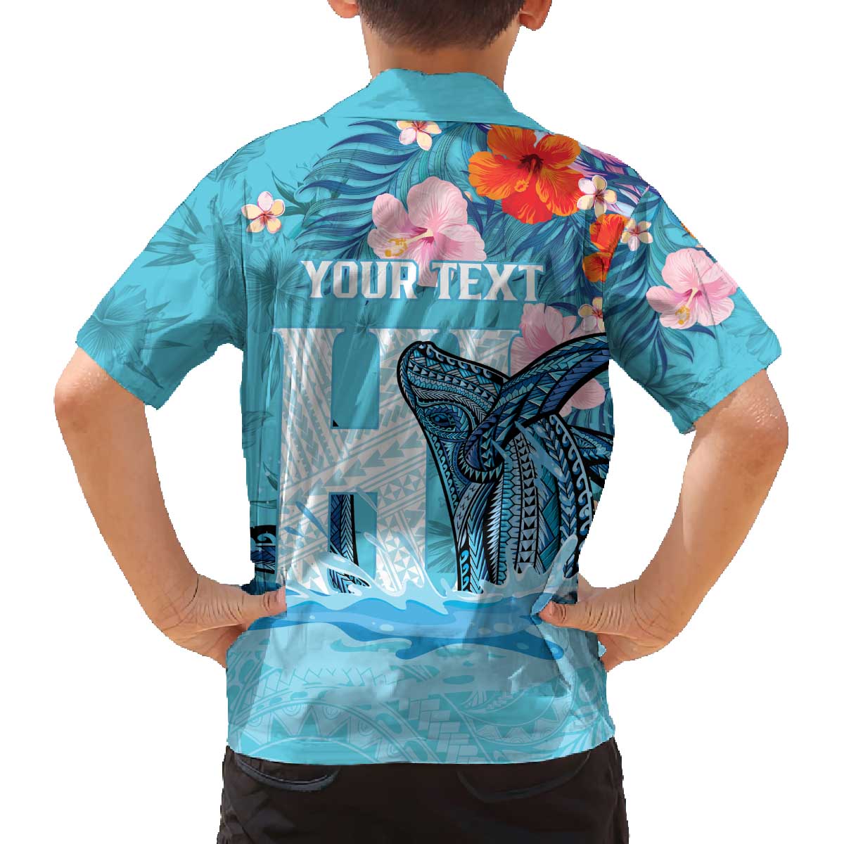 Personalised Hawaii Family Matching Puletasi and Hawaiian Shirt Humpback Whale Tattoo With Tropical Flowers LT14 - Polynesian Pride