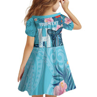 Personalised Hawaii Kid Short Sleeve Dress Humpback Whale Tattoo With Tropical Flowers LT14 - Polynesian Pride