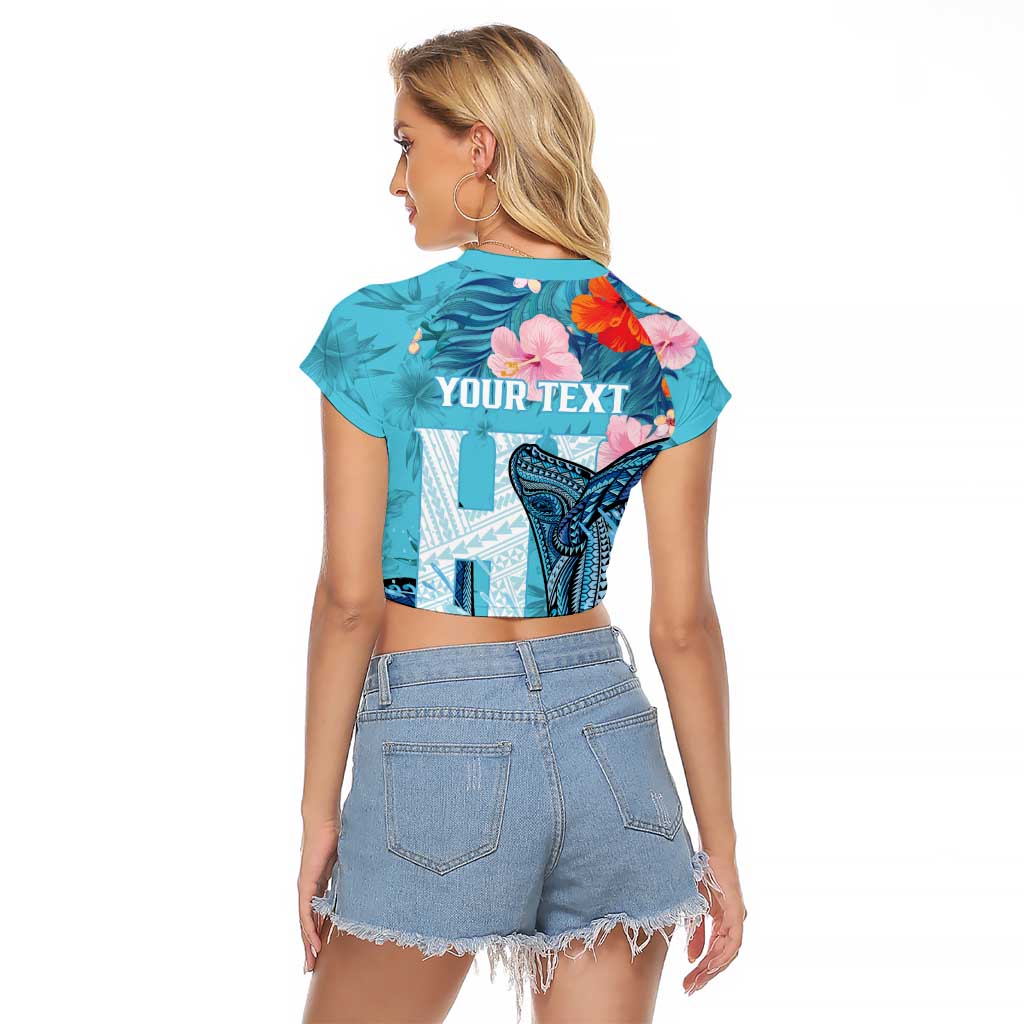 Personalised Hawaii Raglan Cropped T Shirt Humpback Whale Tattoo With Tropical Flowers LT14 - Polynesian Pride
