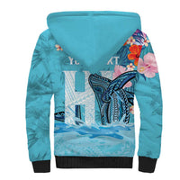Personalised Hawaii Sherpa Hoodie Humpback Whale Tattoo With Tropical Flowers LT14 - Polynesian Pride