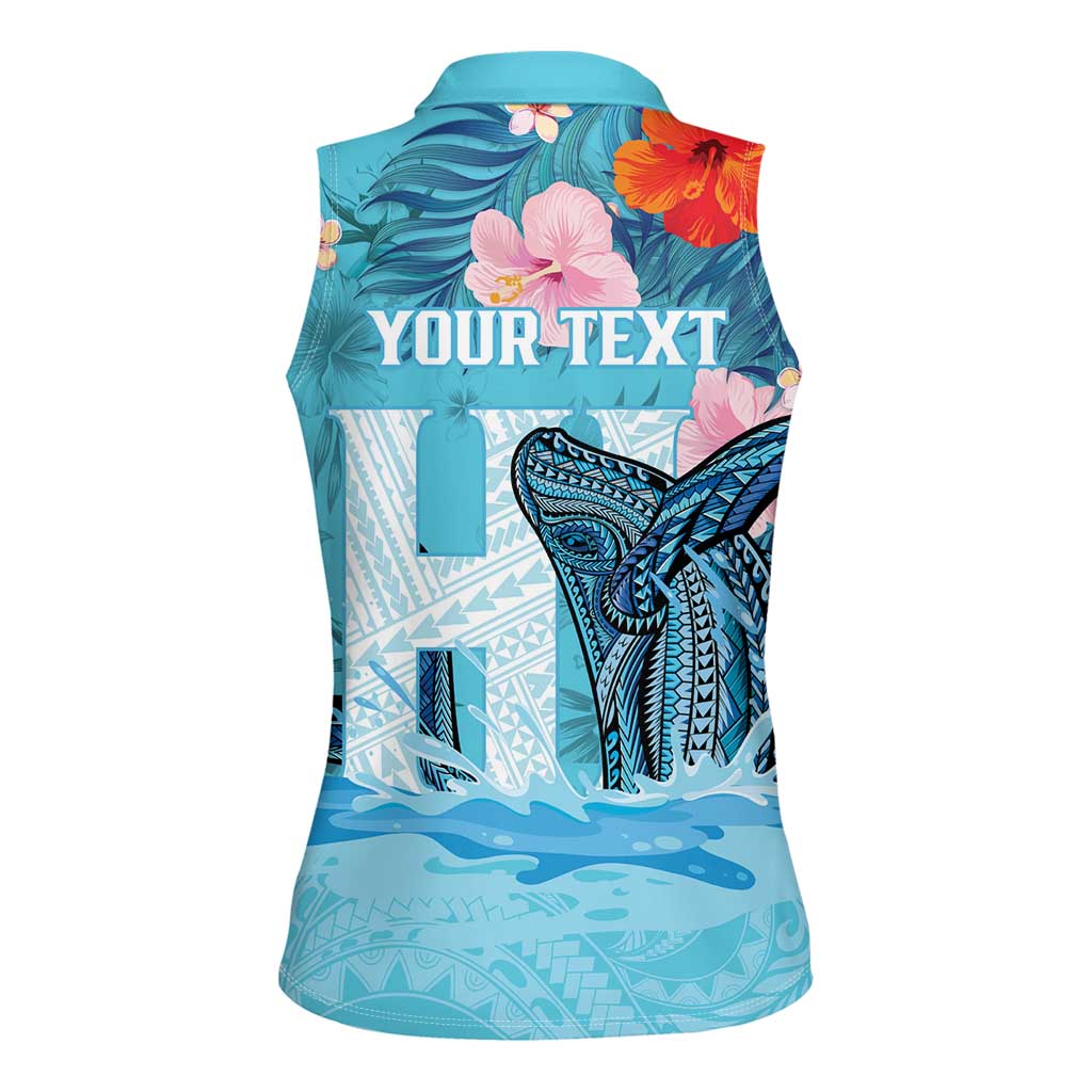 Personalised Hawaii Women Sleeveless Polo Shirt Humpback Whale Tattoo With Tropical Flowers LT14 - Polynesian Pride