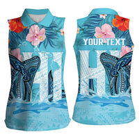 Personalised Hawaii Women Sleeveless Polo Shirt Humpback Whale Tattoo With Tropical Flowers LT14 - Polynesian Pride