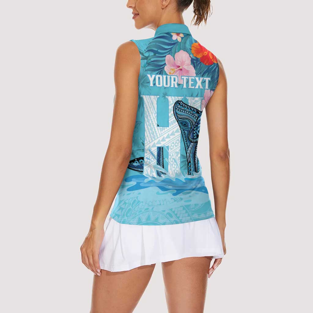 Personalised Hawaii Women Sleeveless Polo Shirt Humpback Whale Tattoo With Tropical Flowers LT14 - Polynesian Pride