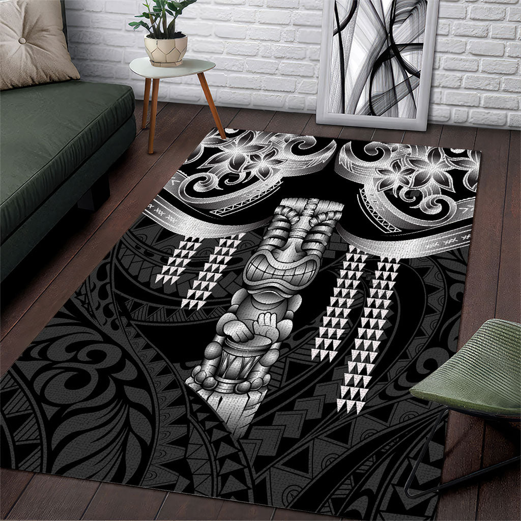 Tiki Drum Hawaii Area Rug Hawaiian Kakau Tattoo Style LT14 Black - Polynesian Pride
