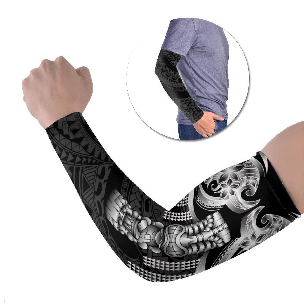 Tiki Drum Hawaii Arm Sleeves Hawaiian Kakau Tattoo Style LT14 Set of 2 Black - Polynesian Pride