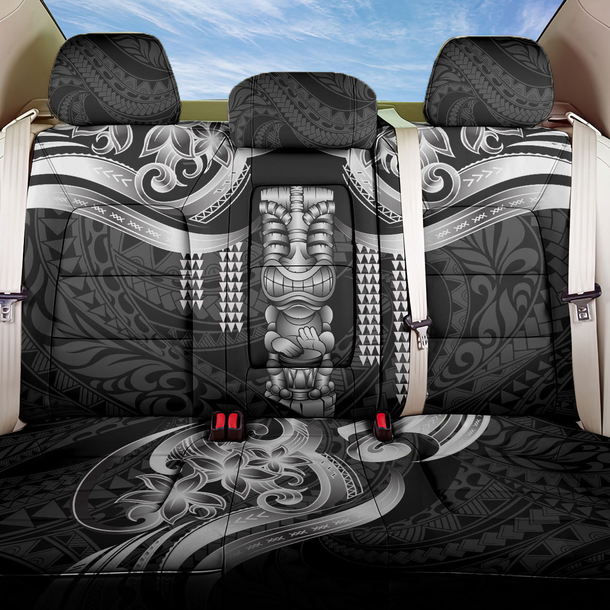 Tiki Drum Hawaii Back Car Seat Cover Hawaiian Kakau Tattoo Style LT14 One Size Black - Polynesian Pride