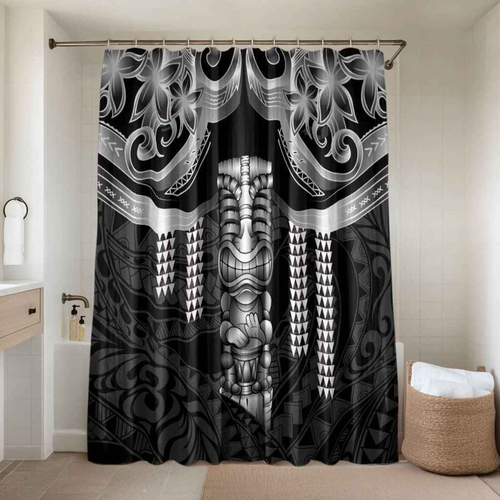 Tiki Drum Hawaii Bathroom Set Hawaiian Kakau Tattoo Style LT14 Shower Curtain Only Black - Polynesian Pride
