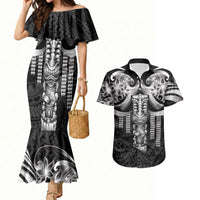Tiki Drum Hawaii Couples Matching Mermaid Dress and Hawaiian Shirt Hawaiian Kakau Tattoo Style LT14 Black - Polynesian Pride