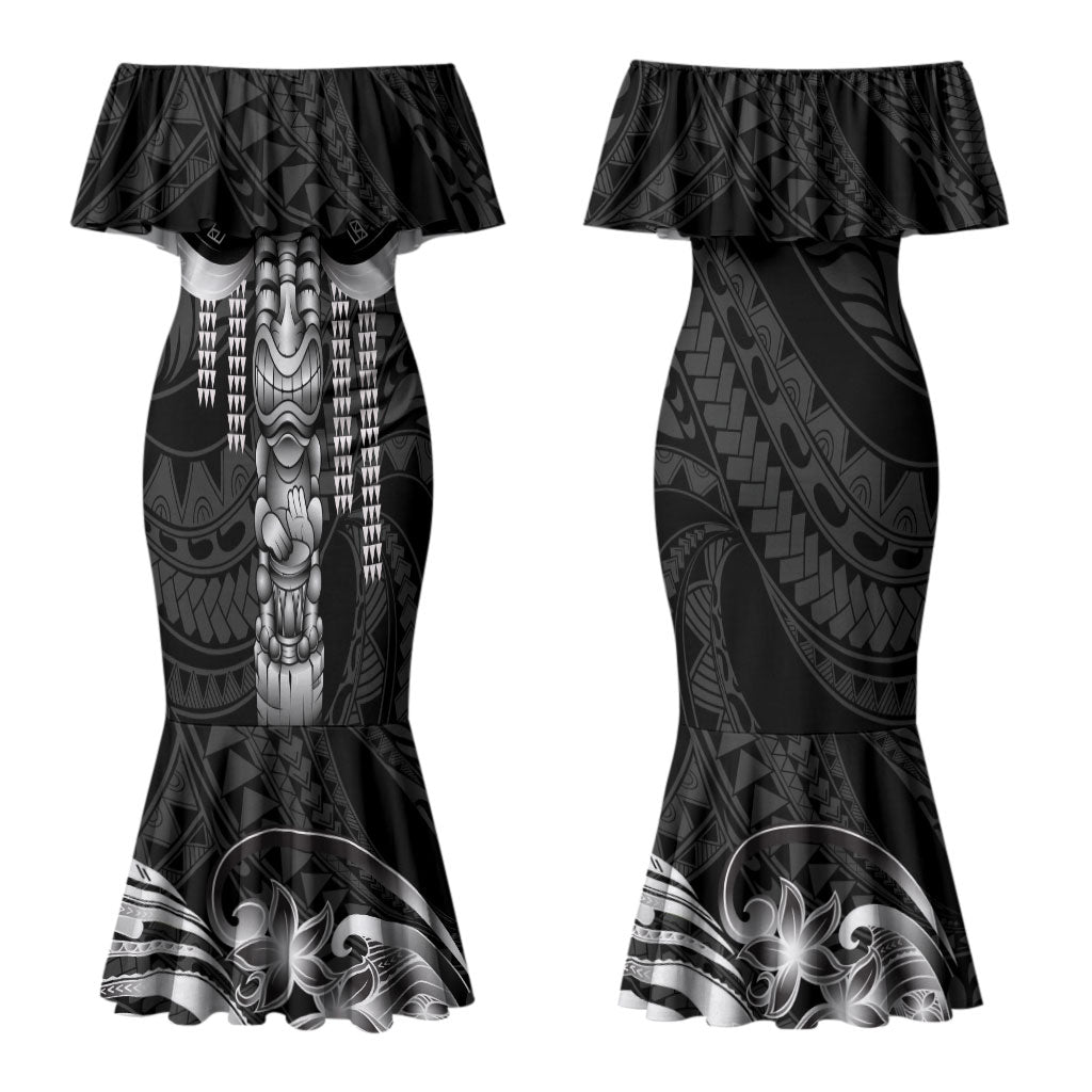 Tiki Drum Hawaii Couples Matching Mermaid Dress and Long Sleeve Button Shirt Hawaiian Kakau Tattoo Style LT14 - Polynesian Pride