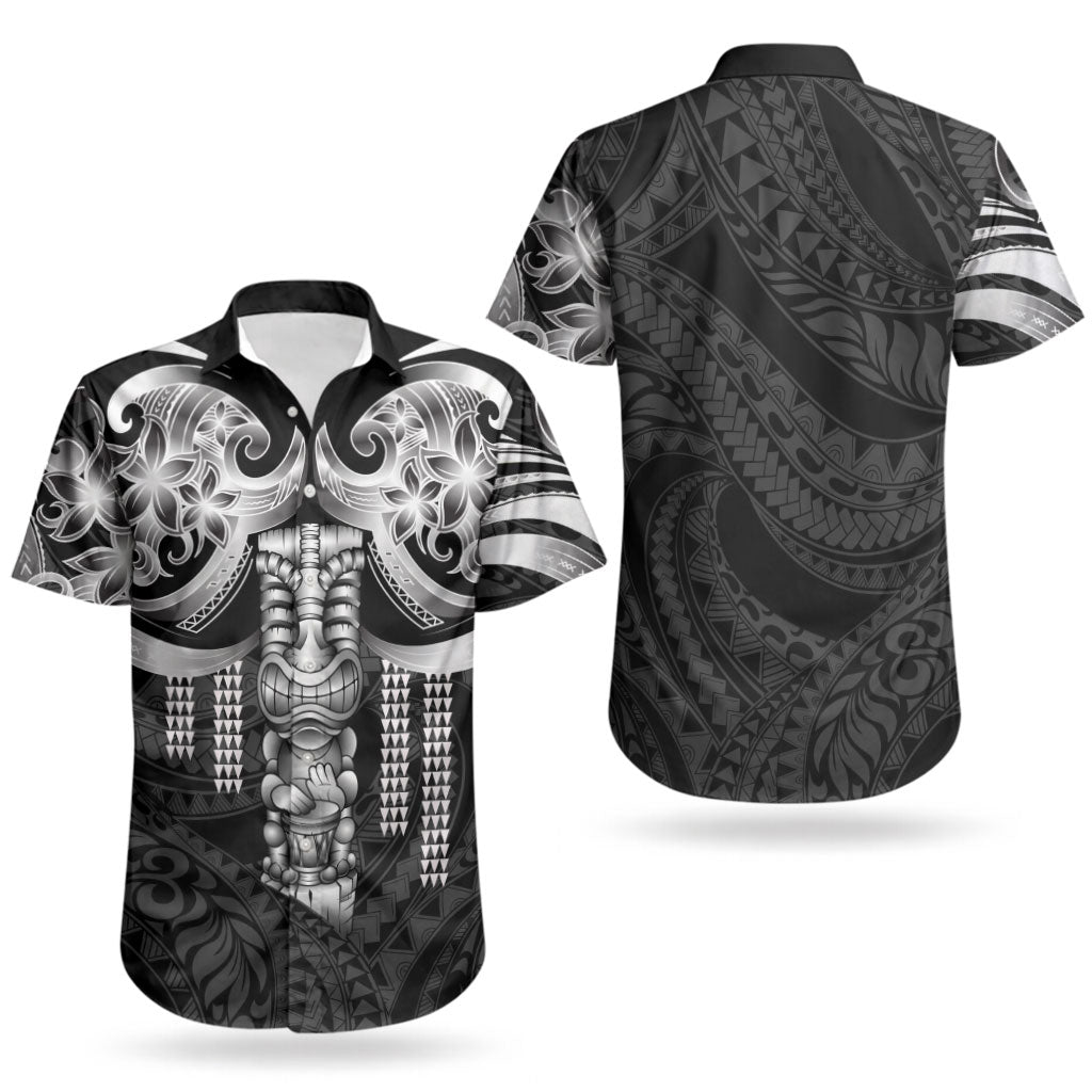 Tiki Drum Hawaii Couples Matching Off Shoulder Short Dress and Hawaiian Shirt Hawaiian Kakau Tattoo Style LT14 - Polynesian Pride
