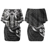 Tiki Drum Hawaii Couples Matching Off Shoulder Short Dress and Long Sleeve Button Shirt Hawaiian Kakau Tattoo Style LT14 - Polynesian Pride