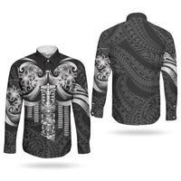 Tiki Drum Hawaii Couples Matching Off The Shoulder Long Sleeve Dress and Long Sleeve Button Shirt Hawaiian Kakau Tattoo Style LT14 - Polynesian Pride
