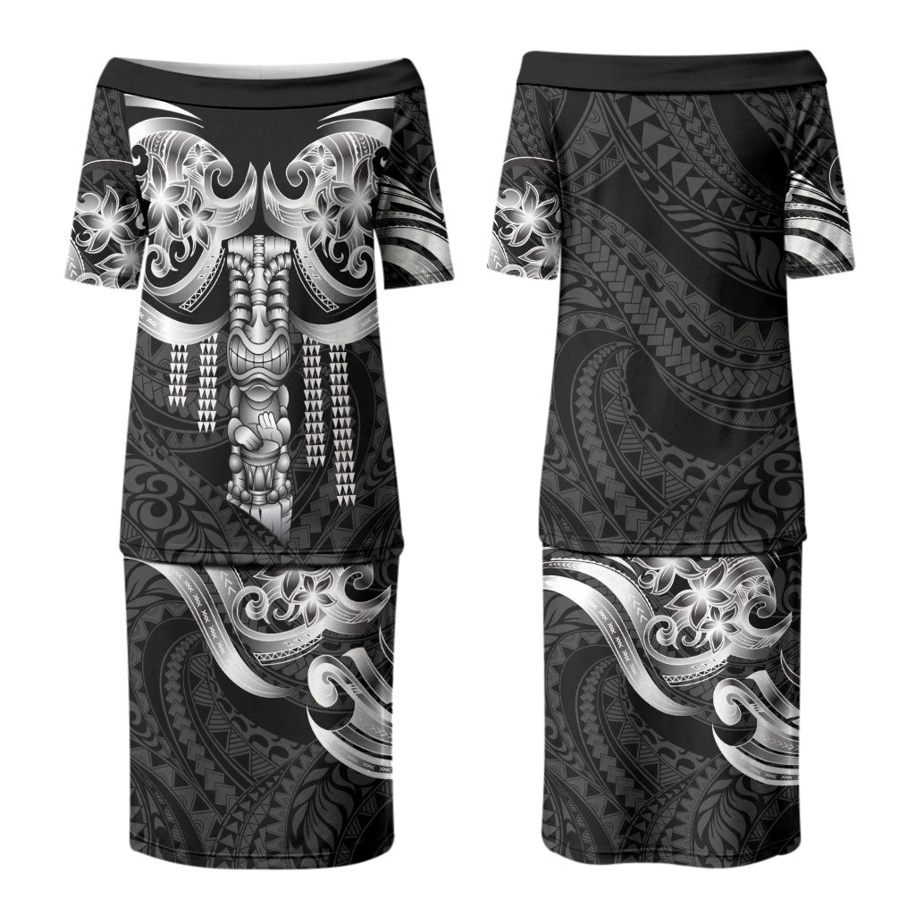 Tiki Drum Hawaii Couples Matching Puletasi and Long Sleeve Button Shirt Hawaiian Kakau Tattoo Style LT14 - Polynesian Pride