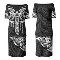 Tiki Drum Hawaii Couples Matching Puletasi and Long Sleeve Button Shirt Hawaiian Kakau Tattoo Style LT14 - Polynesian Pride