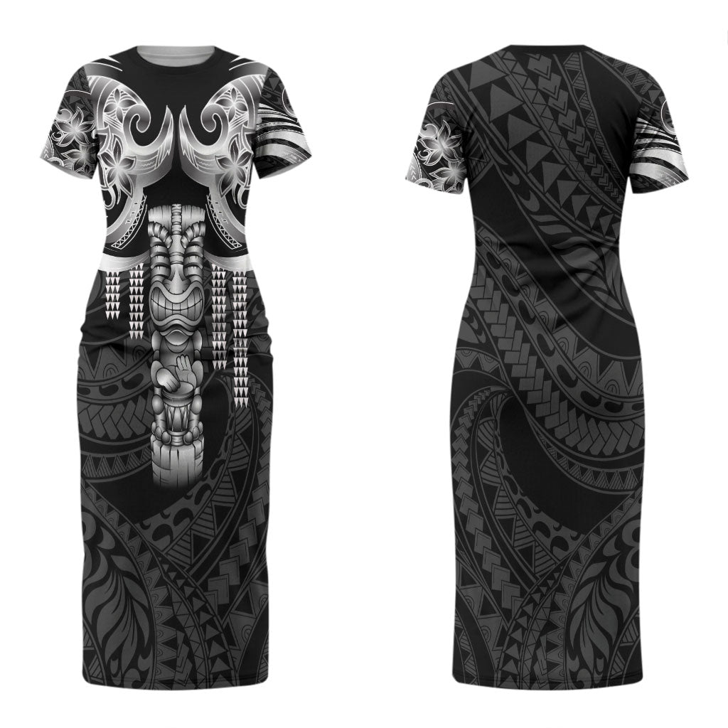 Tiki Drum Hawaii Couples Matching Short Sleeve Bodycon Dress and Long Sleeve Button Shirt Hawaiian Kakau Tattoo Style LT14 - Polynesian Pride