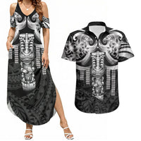 Tiki Drum Hawaii Couples Matching Summer Maxi Dress and Hawaiian Shirt Hawaiian Kakau Tattoo Style LT14 Black - Polynesian Pride