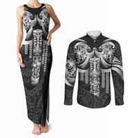 Tiki Drum Hawaii Couples Matching Tank Maxi Dress and Long Sleeve Button Shirt Hawaiian Kakau Tattoo Style LT14 Black - Polynesian Pride