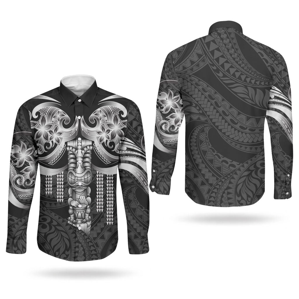 Tiki Drum Hawaii Couples Matching Tank Maxi Dress and Long Sleeve Button Shirt Hawaiian Kakau Tattoo Style LT14 - Polynesian Pride