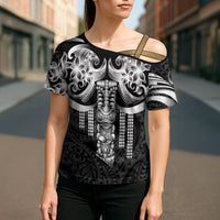 Tiki Drum Hawaii Cross Shoulder Shirt Hawaiian Kakau Tattoo Style LT14 - Polynesian Pride
