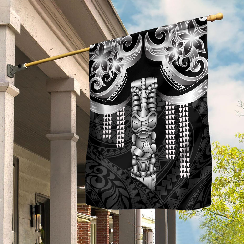 Tiki Drum Hawaii Garden Flag Hawaiian Kakau Tattoo Style LT14 House Flag Black - Polynesian Pride