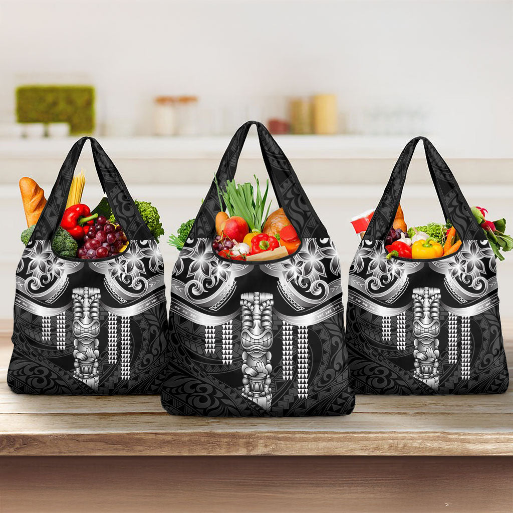 Tiki Drum Hawaii Grocery Bag Hawaiian Kakau Tattoo Style LT14 3-pack One Size Black - Polynesian Pride