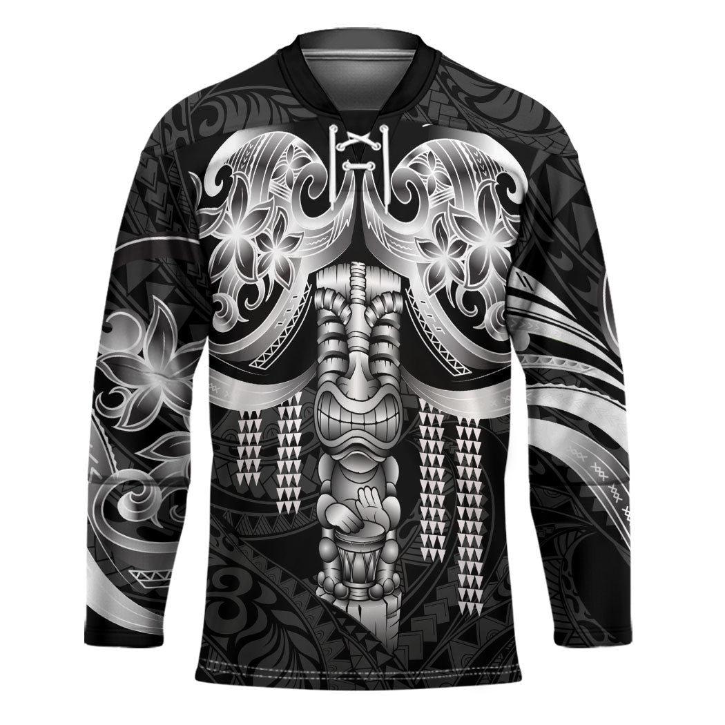 Tiki Drum Hawaii Hockey Jersey Hawaiian Kakau Tattoo Style LT14 Unisex Black - Polynesian Pride