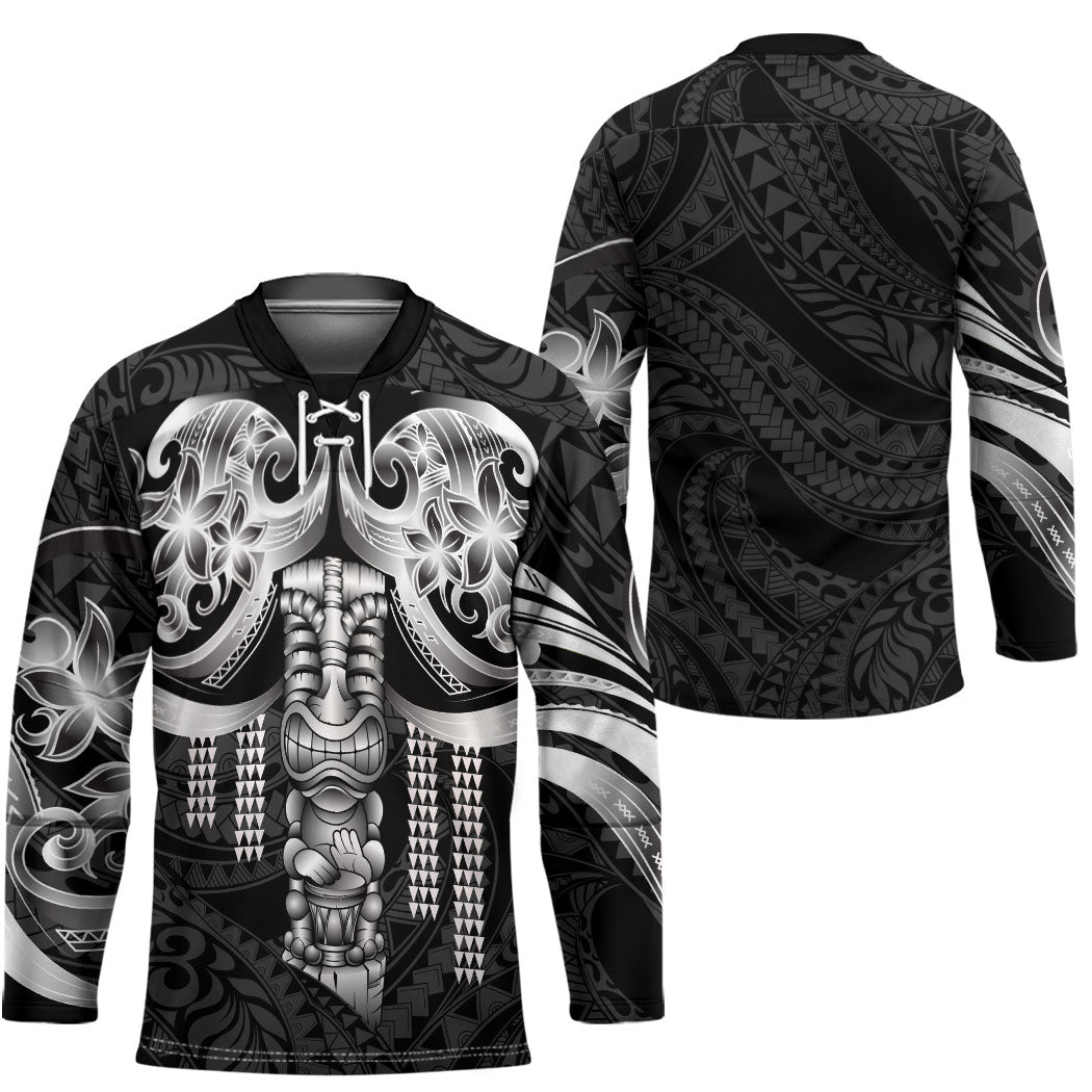 Tiki Drum Hawaii Hockey Jersey Hawaiian Kakau Tattoo Style LT14 - Polynesian Pride