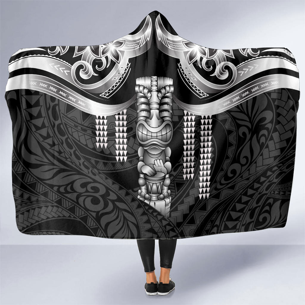 Tiki Drum Hawaii Hooded Blanket Hawaiian Kakau Tattoo Style LT14 One Size Black - Polynesian Pride