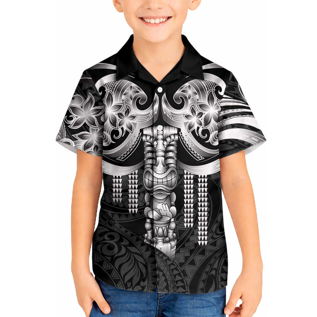 Tiki Drum Hawaii Kid Hawaiian Shirt Hawaiian Kakau Tattoo Style LT14 Kid Black - Polynesian Pride