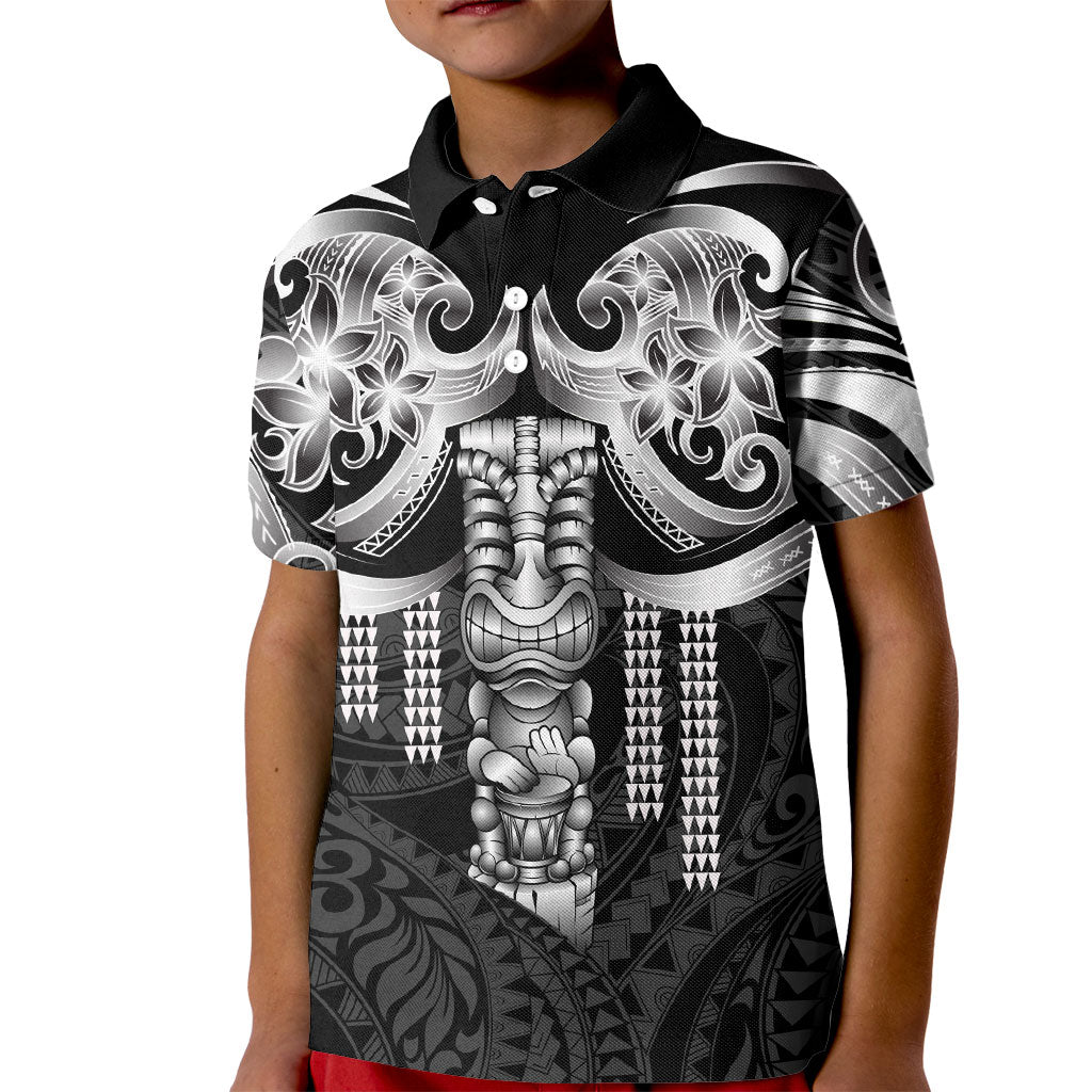 Tiki Drum Hawaii Kid Polo Shirt Hawaiian Kakau Tattoo Style LT14 Kid Black - Polynesian Pride