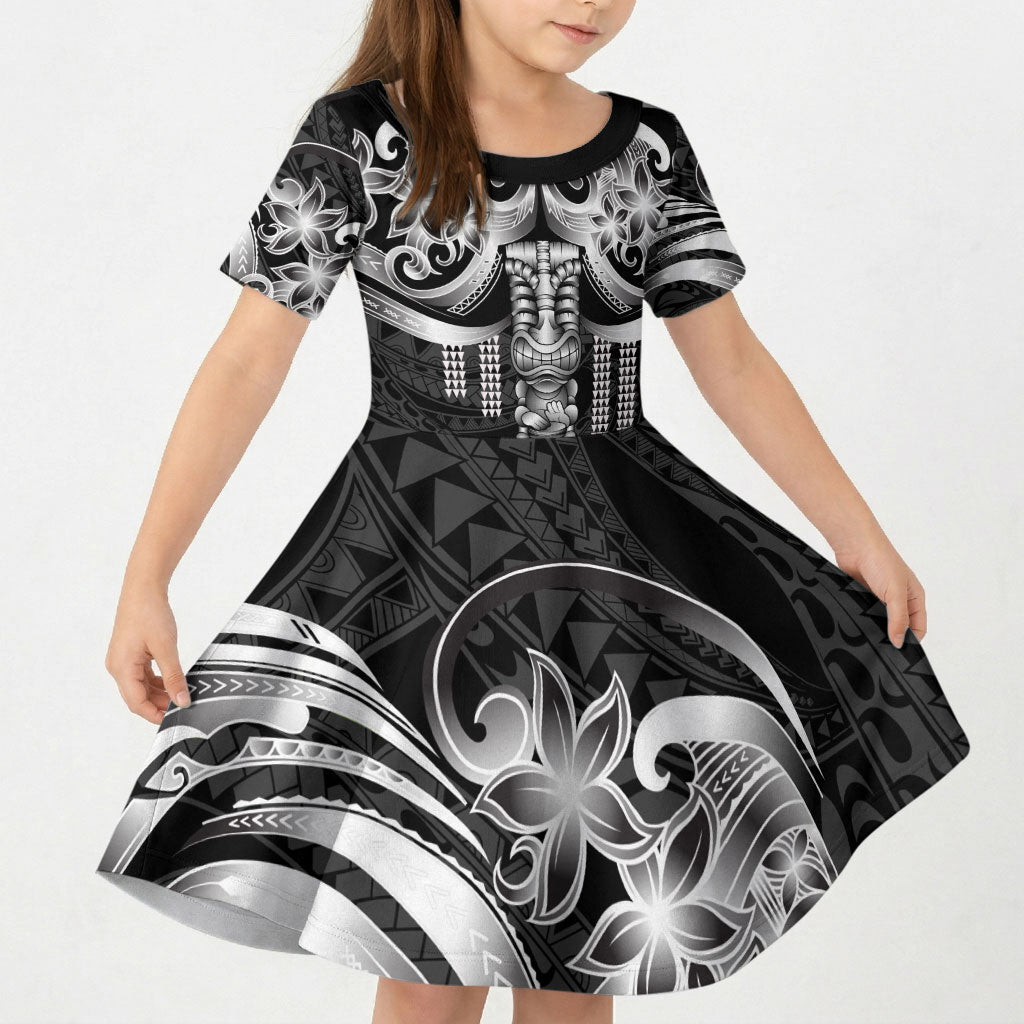 Tiki Drum Hawaii Kid Short Sleeve Dress Hawaiian Kakau Tattoo Style LT14 KID Black - Polynesian Pride