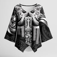 Tiki Drum Hawaii Kimono Sleeve Blouse Hawaiian Kakau Tattoo Style LT14 Female Black - Polynesian Pride