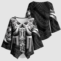 Tiki Drum Hawaii Kimono Sleeve Blouse Hawaiian Kakau Tattoo Style LT14 - Polynesian Pride
