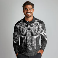 Tiki Drum Hawaii Long Sleeve Polo Shirt Hawaiian Kakau Tattoo Style LT14 - Polynesian Pride