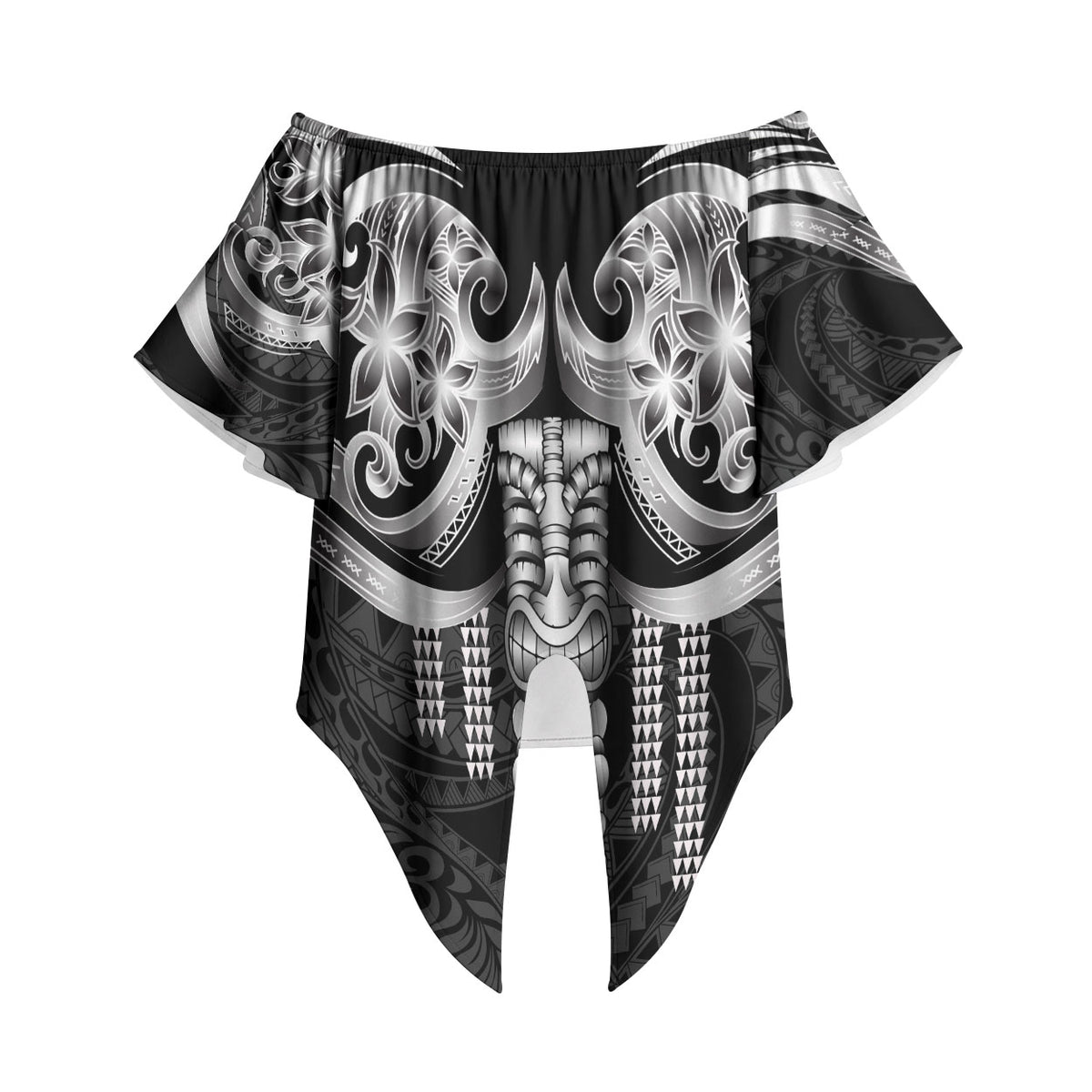 Tiki Drum Hawaii Off Shoulder Wrap Waist Top Hawaiian Kakau Tattoo Style LT14 Black - Polynesian Pride