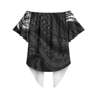 Tiki Drum Hawaii Off Shoulder Wrap Waist Top Hawaiian Kakau Tattoo Style LT14 - Polynesian Pride
