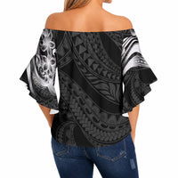 Tiki Drum Hawaii Off Shoulder Wrap Waist Top Hawaiian Kakau Tattoo Style LT14 - Polynesian Pride