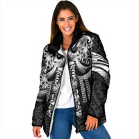 Tiki Drum Hawaii Padded Jacket Hawaiian Kakau Tattoo Style LT14 Women Black - Polynesian Pride