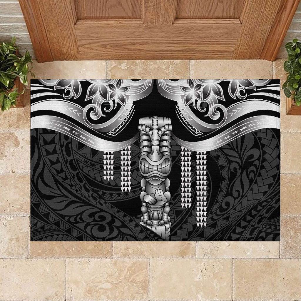 Tiki Drum Hawaii Rubber Doormat Hawaiian Kakau Tattoo Style LT14 Black - Polynesian Pride