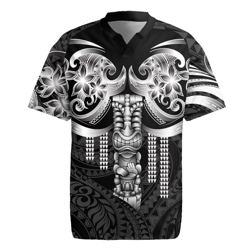 Tiki Drum Hawaii Rugby Jersey Hawaiian Kakau Tattoo Style LT14 Black - Polynesian Pride