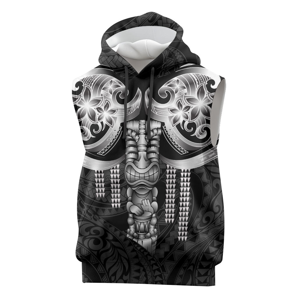 Tiki Drum Hawaii Sleeveless Hoodie Hawaiian Kakau Tattoo Style LT14 Black - Polynesian Pride