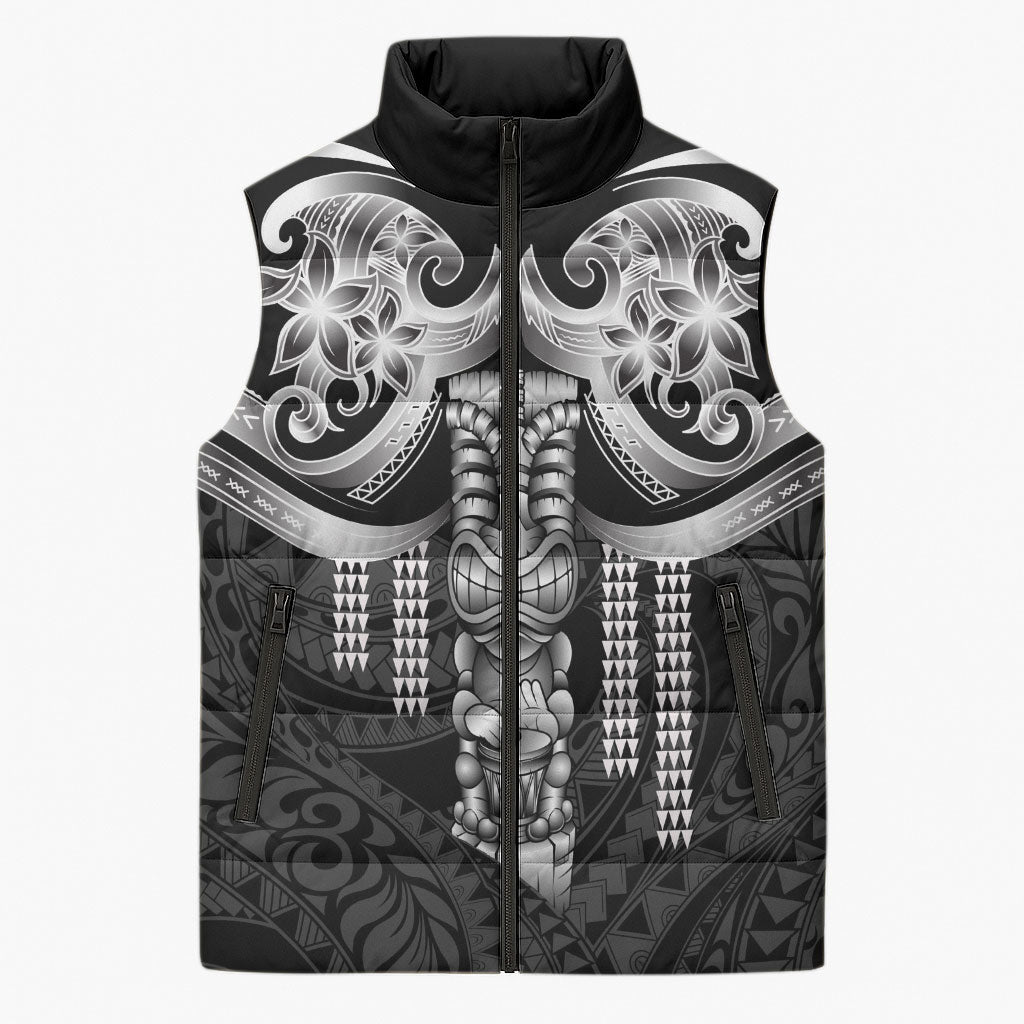 Tiki Drum Hawaii Sleeveless Puffer Jacket Hawaiian Kakau Tattoo Style LT14 Unisex Black - Polynesian Pride