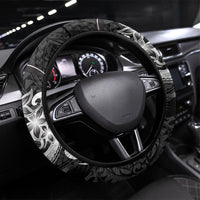Tiki Drum Hawaii Steering Wheel Cover Hawaiian Kakau Tattoo Style LT14 Universal Fit Black - Polynesian Pride