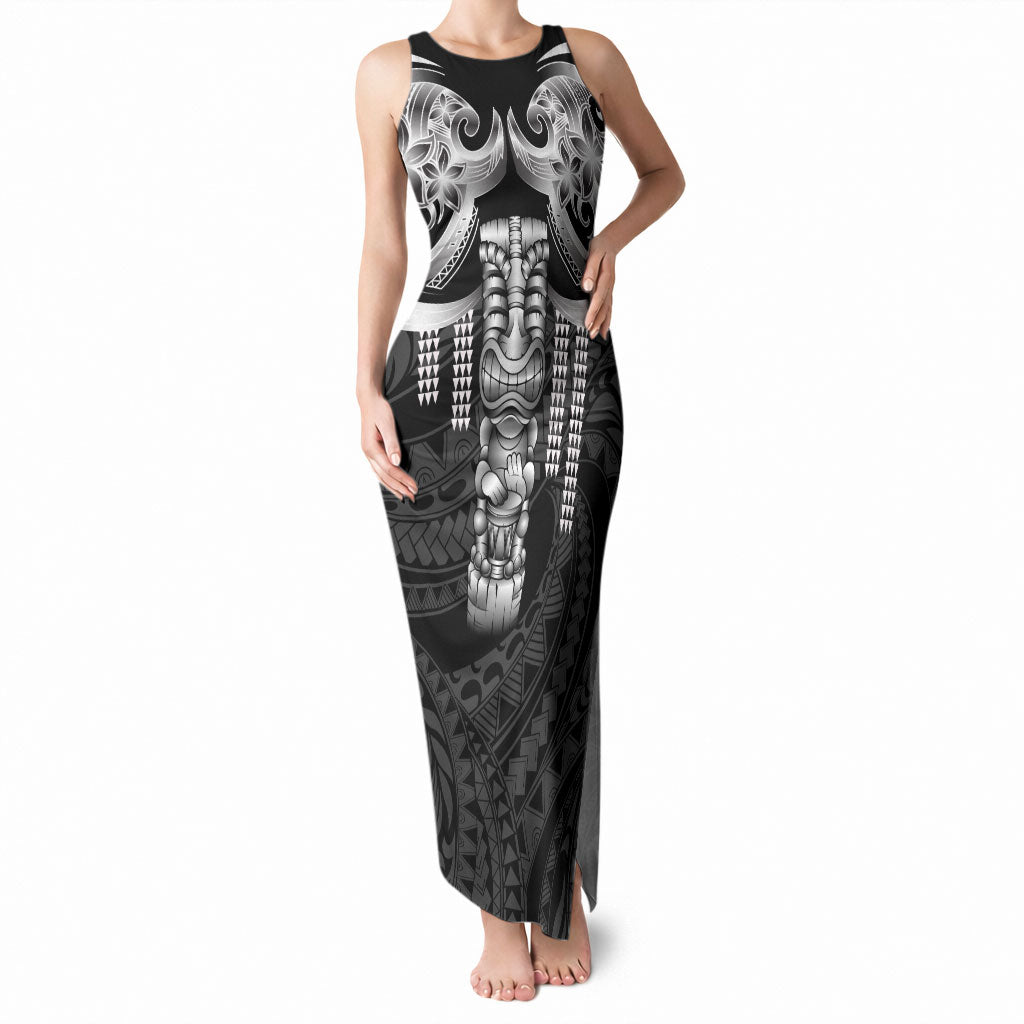 Tiki Drum Hawaii Tank Maxi Dress Hawaiian Kakau Tattoo Style LT14 Women Black - Polynesian Pride