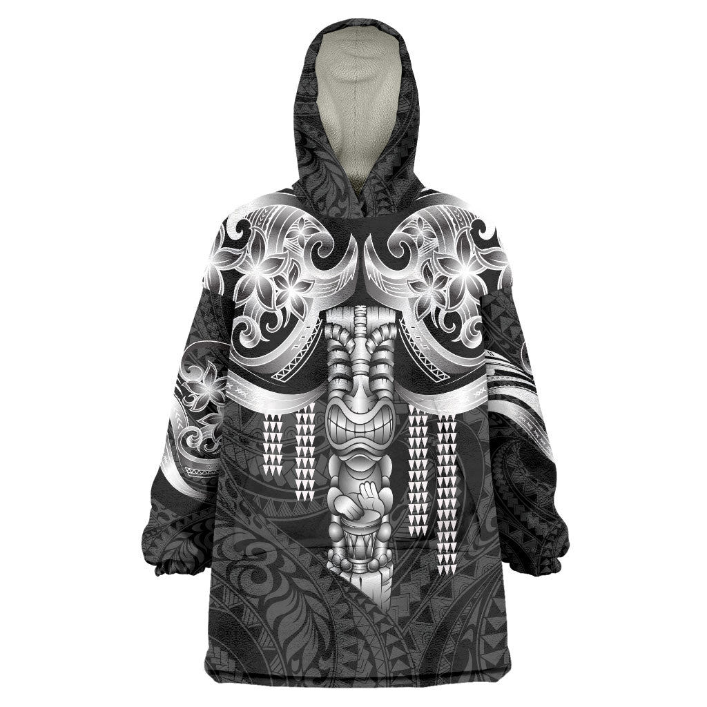 Tiki Drum Hawaii Wearable Blanket Hoodie Hawaiian Kakau Tattoo Style LT14 One Size Black - Polynesian Pride