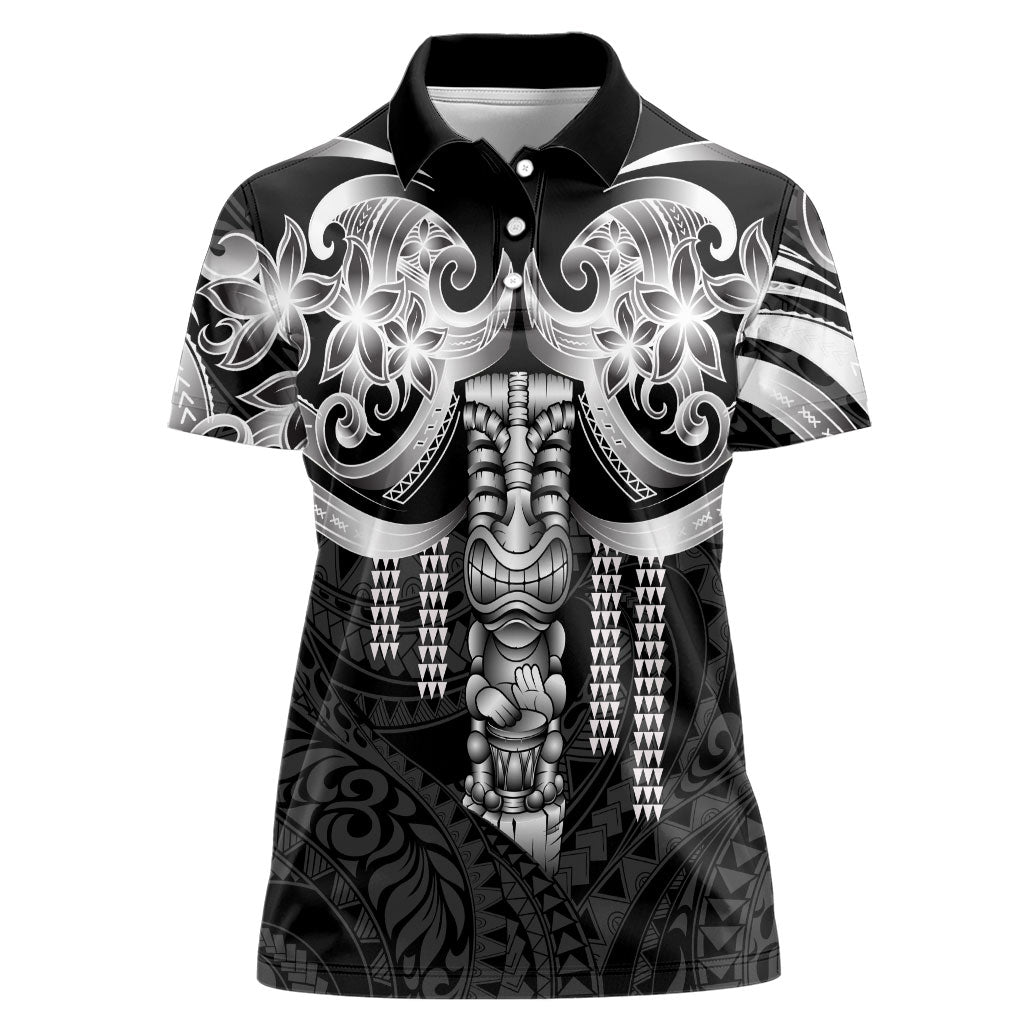 Tiki Drum Hawaii Women Polo Shirt Hawaiian Kakau Tattoo Style LT14 Female Black - Polynesian Pride