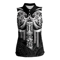 Tiki Drum Hawaii Women Sleeveless Polo Shirt Hawaiian Kakau Tattoo Style LT14 Female Black - Polynesian Pride